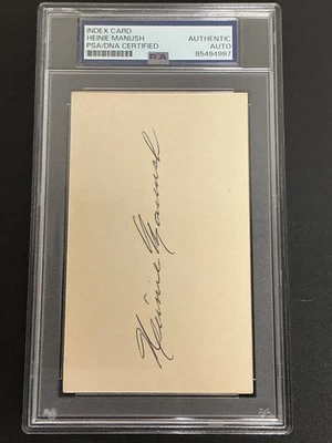 Heinie Manush Signed Auto Index Card Washington Senators PSA DNA 997 - Image 1 of 3