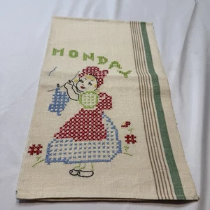 vintage cross-stitched kitchen towel, part of a "Days of the Week" set - Picture 1 of 3