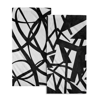 Black and White Abstract Art Line Kitchen Hand Towels Set of 2 14x28 inch - Image 1 of 4