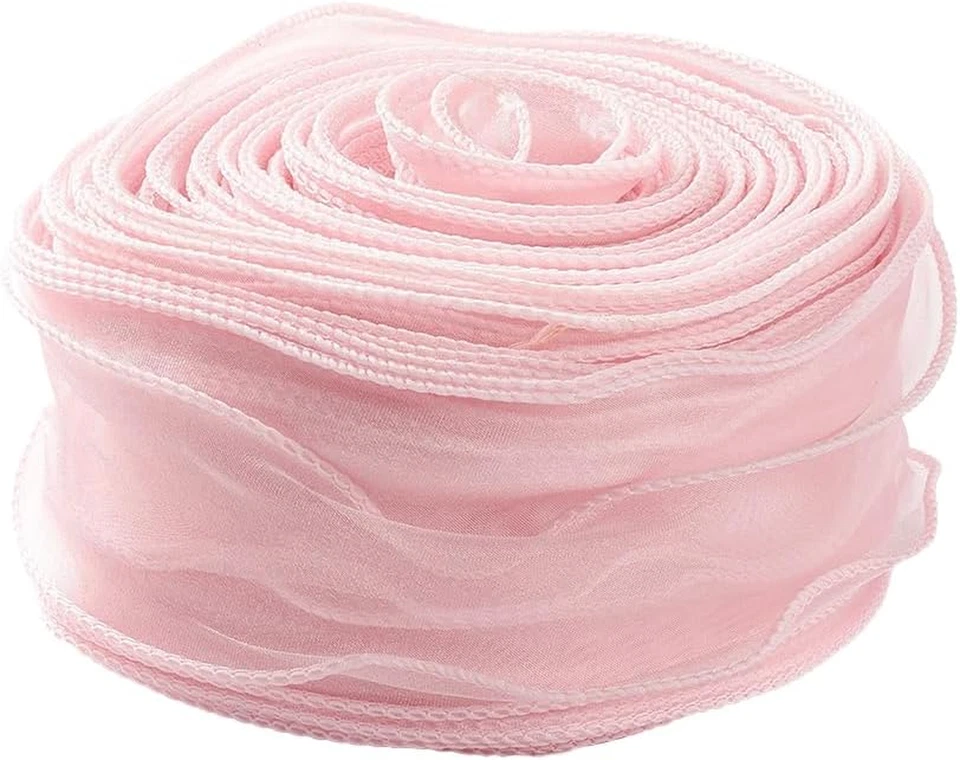 38 Yards 2 Inch Pink Sheer Ribbon Wired Transparent Organza Ribbon Sweet Rose Cl - Image 1 of 4