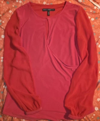 White House Black Market Sheer Sleeve, Red Dress Top Womens Size XS - Image 1 of 4