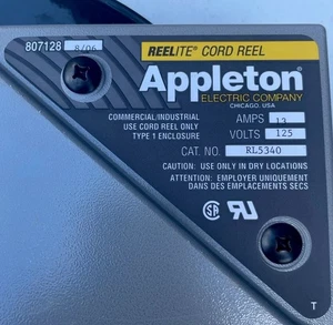 Emerson Appleton RL5360 125V 13A 50' 14/3 SJOW Cord Reel Locking Retractable New - Picture 1 of 10