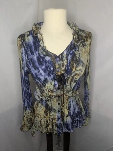 Blusa Nicola Talla S Colorida Plisada Manga Campana Corbata Frontal Boho Hippie Hada - Imagen 1 de 10