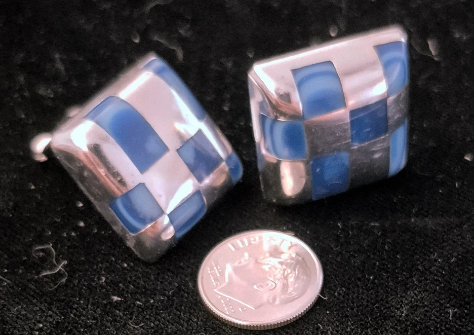 ИНКРУСТИРОВАННЫЕ СЕРЬГИ ИЗ ЛАПИЗА И ЧИСТОГО СЕРЕБРА - ЗАЖИМЫ - ЛУЧШИЙ ВИД - Изображение 1 из 4