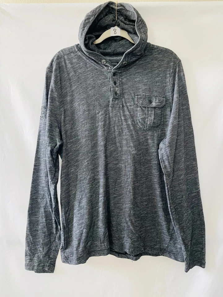 Buffalo David Bitton Men Heather Gray Long Sleeve Henley Pullover Hoodie Size XL - Image 1 of 4