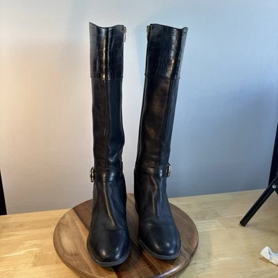 Botas femininas Marc Fisher tamanho 10M couro de bezerro médio eixo alto fivela preta - Imagem 1 de 4