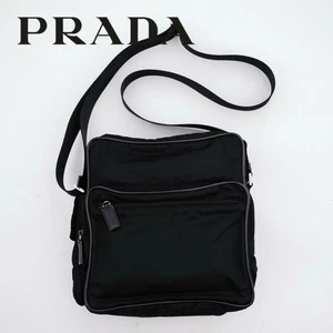PRADA Black Nylon Shoulder Bag with Triangle Logo Plate - Picture 1 of 10
