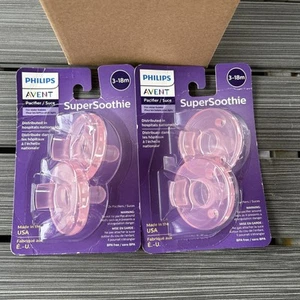 2 X Philips Avent Super Soothie Pacifier Pink 2 Pack 3-18m, NEW (box damage) - Picture 1 of 3