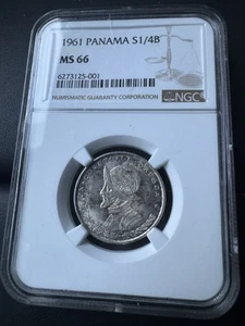 1961 panama 1/4 balboa MS-66 Beautiful Toning NGC Uncirculated - Picture 1 of 2