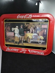 Vtg 1987 Coca-Cola 1924 "Touring Car" Metal Tray Great Gatsby Era 5 Cent Coke Ex - Picture 1 of 8
