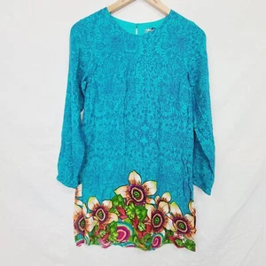 Desigual Dress Size 13/14 Juniors Girls Green Floral Print Long Sleeve - Picture 1 of 4