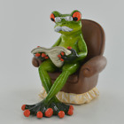 Green Grandad Frog in Armchair Home Ornament Comical Figurine | Resin Gift 10cm