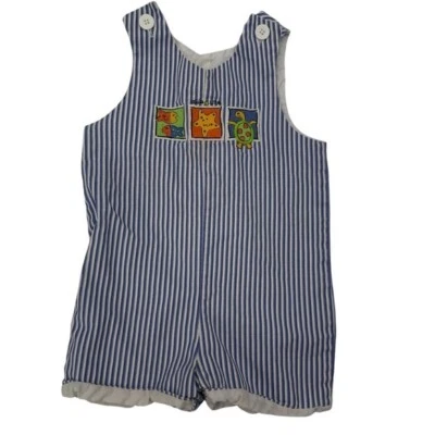 Austin & Ashley Romper Applique Striped Blue Sleeveless Vintage Sea Life 4t - Image 1 of 4