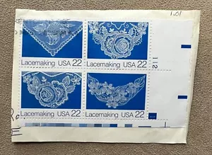 US Sc# 2351- 2354 Lacemaking Plate Block Of 4 USED stamps on piece - Picture 1 of 2
