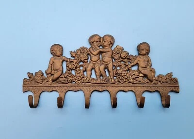 De colección Latón Querubines Flores Llavero Montaje en Pared Latón Sombrero Abrigo Gancho Percha Foto 1 de 4