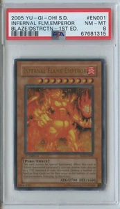 2005 Yu-Gi-Oh! Infernal Flame Emperor 1st Edition Ultra Rare SD3-EN001 PSA 8 - Picture 1 of 2