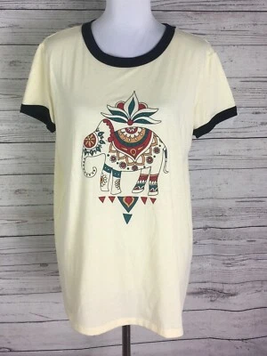 LuLaRoe Women’s Beige Liv Graphic Elephant Bohemian T-Shirt Top Size L - Image 1 of 4
