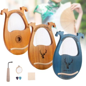 New Lyre Harp,16 Metal String Harp Solid Wood Mahogany with Tuning Wrench Gift - Picture 1 of 8