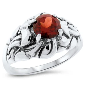 ANILLO DE PLATA ESTERLINA MACIZA 925 ESTILO ANTIGUO GRANATE NOUVEAU GENUINO 1032z - Imagen 1 de 2