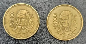 Mexico $1000 Pesos Coins - Juana De Asbaje + Coat of Arms - 2 Coin Lot - Picture 1 of 2