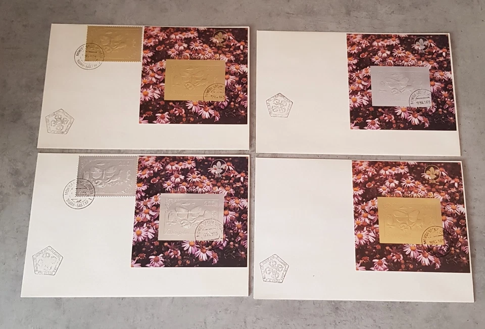 MONGOLIA 4 SOBRES ESPECIALES CUBIERTAS CONSERVACIÓN NATURALEZA ORO Y PLATA Foto 1 de 1