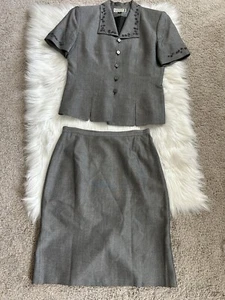 Kasper Petite Skirt Suit Embroidered Blazer Sz 4P, Skirt Sz 6P - Picture 1 of 10