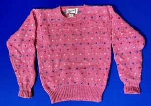 Vintage 1980s Merona Sport Girls Sweater Size L 14 Pink with Hearts - Picture 1 of 3