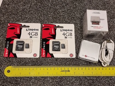 2 x 4GB MICRO SD MEMORY STORAGE CARDS USB MULTI READER BRAND NEW! Job Lot Camera - Image 1 of 4