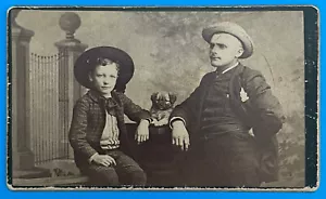 Boy dog Man Photograph Painted Gate Garden Background 1860 Carte-de-Visite CDV - Picture 1 of 2