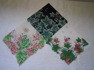 Vintage Menge 3 rosa & grüne Efeu Blätter Blatt mit weißem oder dunkelblauem Hintergrund - Bild 1 von 4
