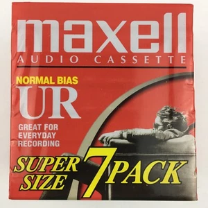 Maxell UR90 Audio Cassette Tape 7 Pack 90 Minutes Normal Bias Brand New Blank - Picture 1 of 9