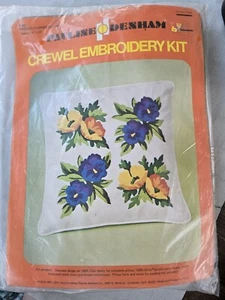 1974 SEALED Pauline Denham Crewel Embroidery Kit - Pansies / Poppies Pillow 6062 - Picture 1 of 4