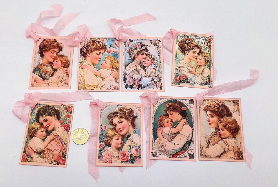 8-Dia das Mães-Estilo Vintage-Mãe e Criança-Feito à Mão-300 Cartão GSM-Presente-Prender-Tags - Imagem 1 de 1