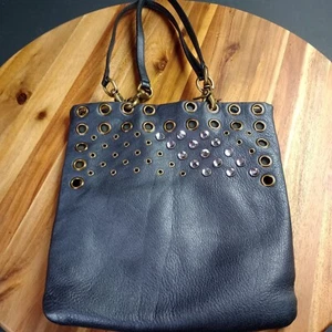 HOBO INTERNATIONAL Black Leather Grommet Shoulder Bag Purse - Picture 1 of 7