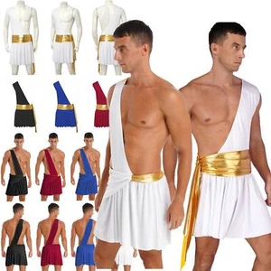 Men's Sexy Toga Costumes One Shoulder Ancient Greek Halloween Cosplay Outfits - Picture 1 of 75