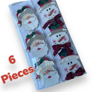 Holiday Ornaments SET OF 6 Wooden Rustic Santa Snowman Christmas New - Picture 1 of 7