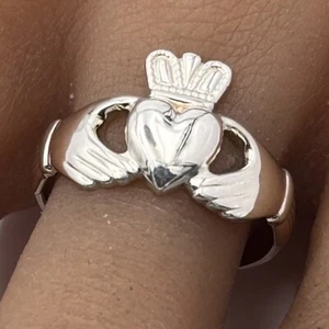 Vtg Solvar 925 Sterling Silver Celtic Irish Claddagh Ring Heart Wedding Band - Picture 1 of 24