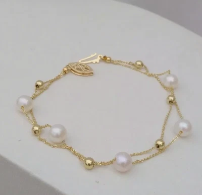Hermoso Brazalete de Perlas Blancas Akoya Real 7.5-8" AAA Oro 14K Foto 1 de 4