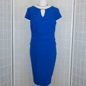 Roman Dress UK 20 Blue Gold Metal Accent Pleated Waist Stretch Bodycon Formal - Picture 1 of 12