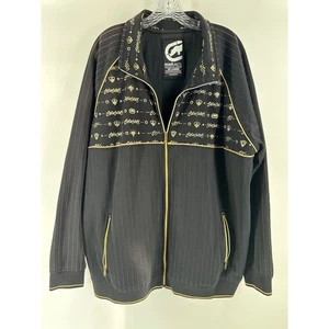 Ecko Unltd. Track Jacket Black Gold Embellished 2XL Men's Pinstripe Zip Up Urban - Picture 1 of 10