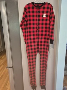 Lazy One flap jack buffalo plaid pajamas bear cheeks red/ black Size S, NWT - Picture 1 of 5