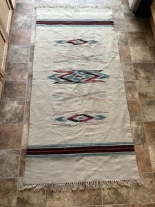 LARGE Vintage Chimayo Indian Rug 70" X 33" Wool NICE - Picture 1 of 8