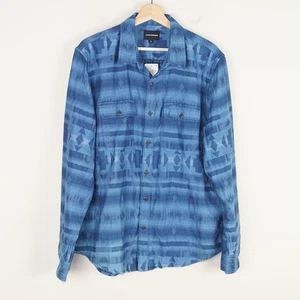New Lucky Brand Blue Jacquard Double Weave Humboldt Southwestern Shirt L - Picture 1 of 8