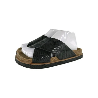 FREE PEOPLE Sidelines Footbed Slide Shoes US 9 Black Snakeskin Leather Sandals - Image 1 of 4