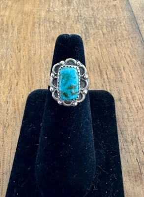Antigo anel Lee and Verna Wesley Navajo esterlina turquesa tamanho 6 - Imagem 1 de 4