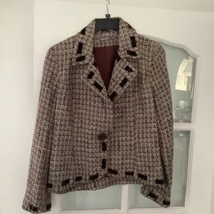 LADIES BROWN TWEED WITH VELVET TRIM BLAZER SIZE 12 BY CREAM - Picture 1 of 2