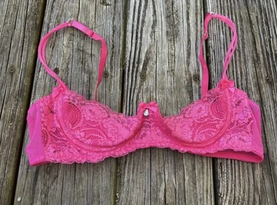Sujetador de Colección Barbie Rosa Caliente Encaje Años 90 Media Copa Encaje Shirley Of Hollywood Foto 1 de 4