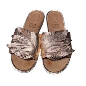 Sandalias FitFlop Sola Pluma Oro Rosa Cuero Metálico Flecos Deslizables EE. UU. 7 - Imagen 1 de 6
