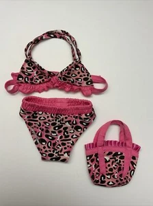 Build A Bear Bikini Pink Black Cheetah Print Ruffles Bathing Suit Matching Bag - Picture 1 of 4
