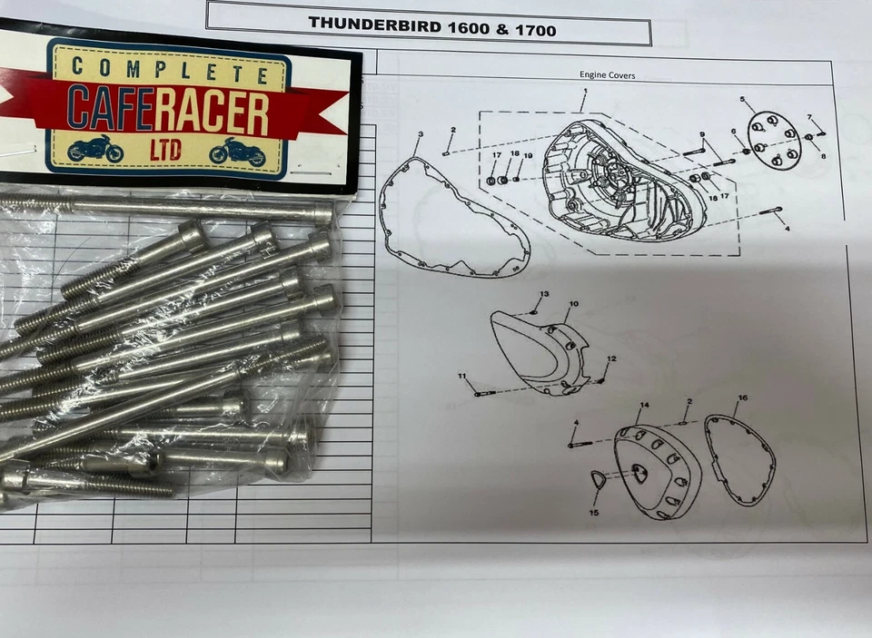 KIT DE PARAFUSOS TRIUMPH THUNDERBIRD 1600/1700/COMMANDER/STORM/LT 38 PEÇAS AÇO A2 ALLEN - Imagem 1 de 1